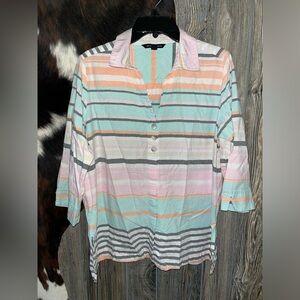Zac & Rachel size XLP pastel orange blue and pink striped 3/4 sleeve blouse